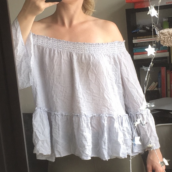 American Eagle Outfitters Tops - AE Off Shoulder Striped Cotton Float Top